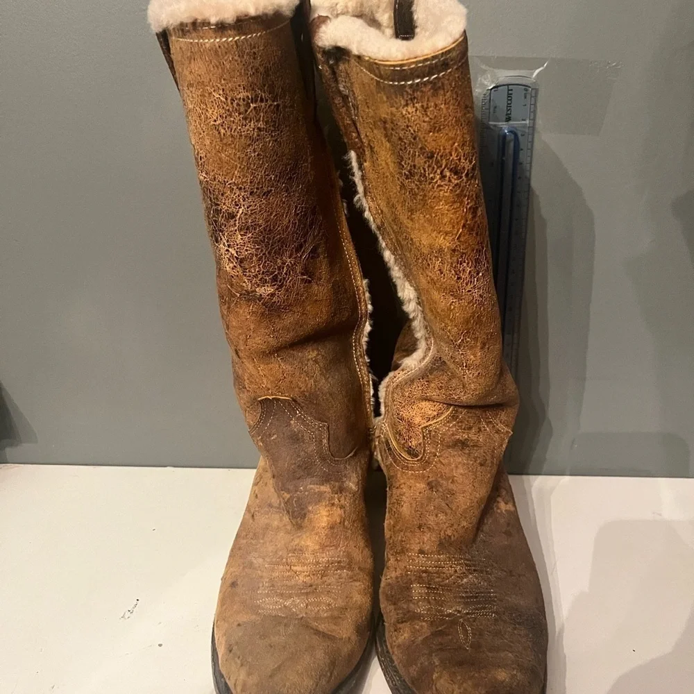 John B Stetson Lined Boots Womans 9 Brown Distressed